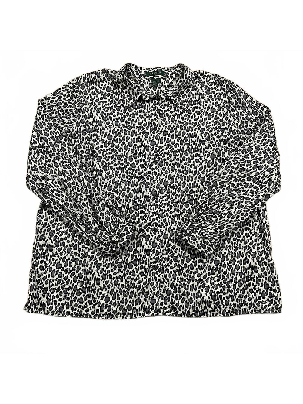 Lauren Ralph Lauren Womens Leopard Printed Long Sleeve Button Up Top Size 3X